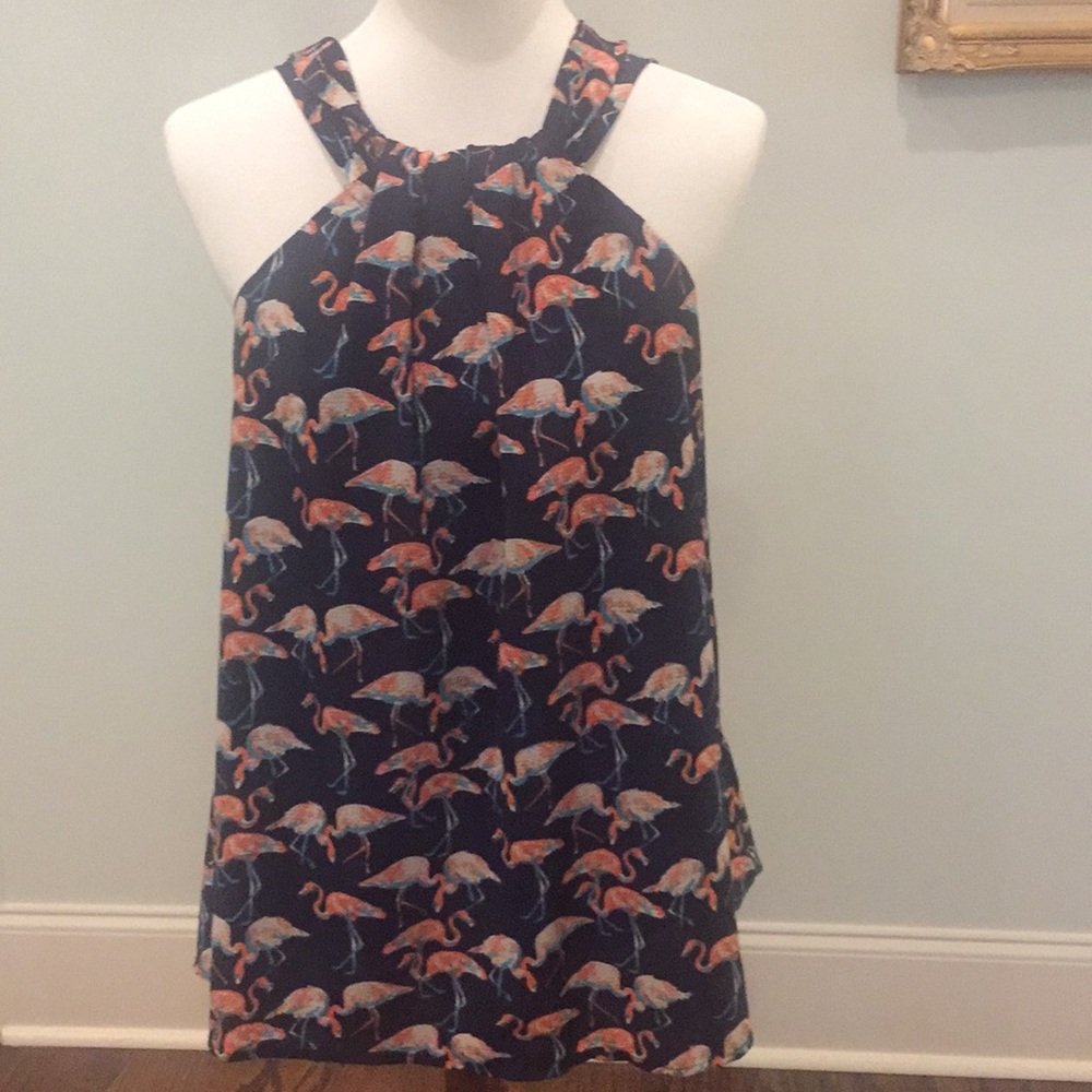 Navy blue flamingo tank top